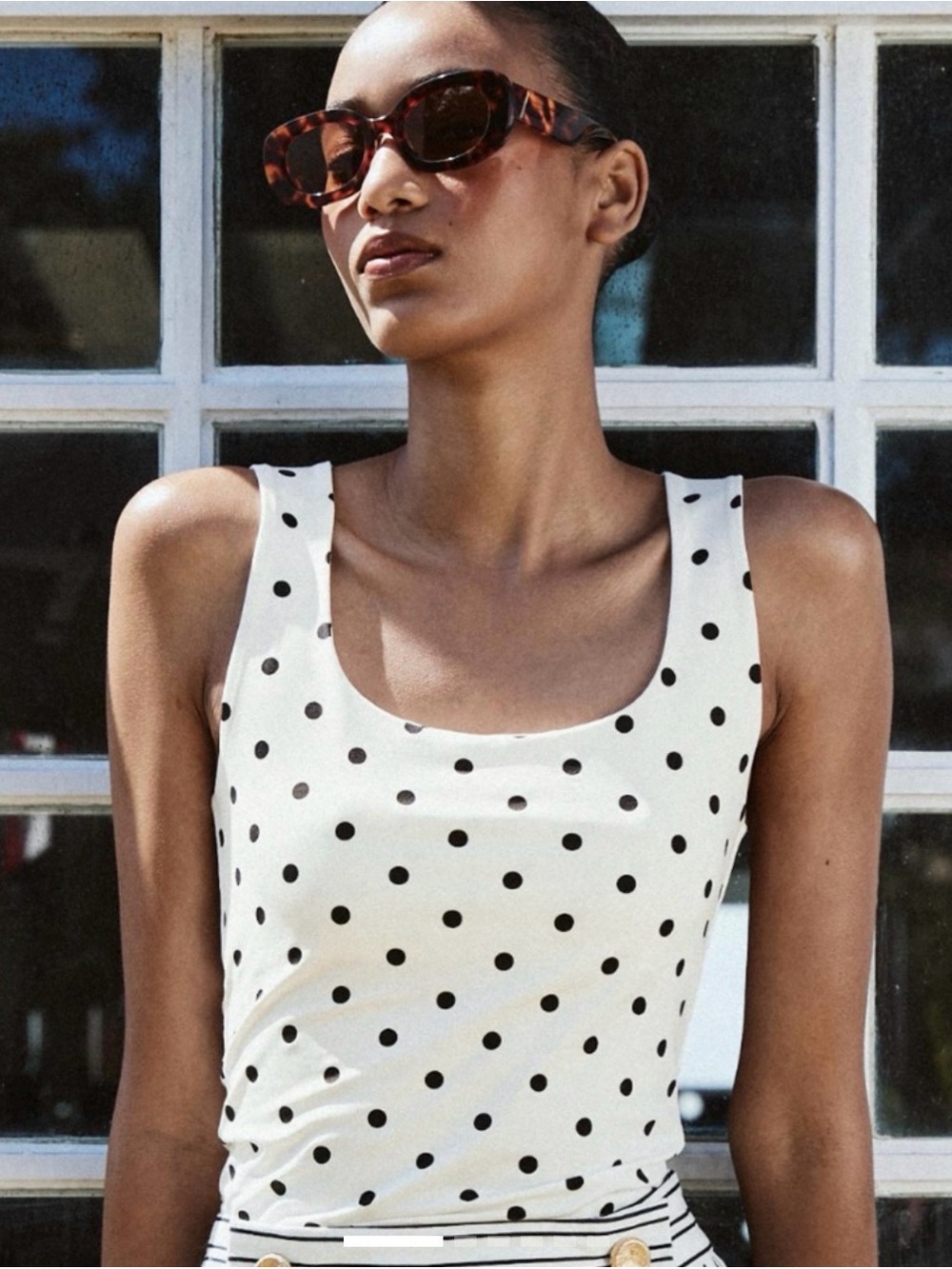 Zara Polka Dot Scoop Neck Tank Top - White with Black Dots